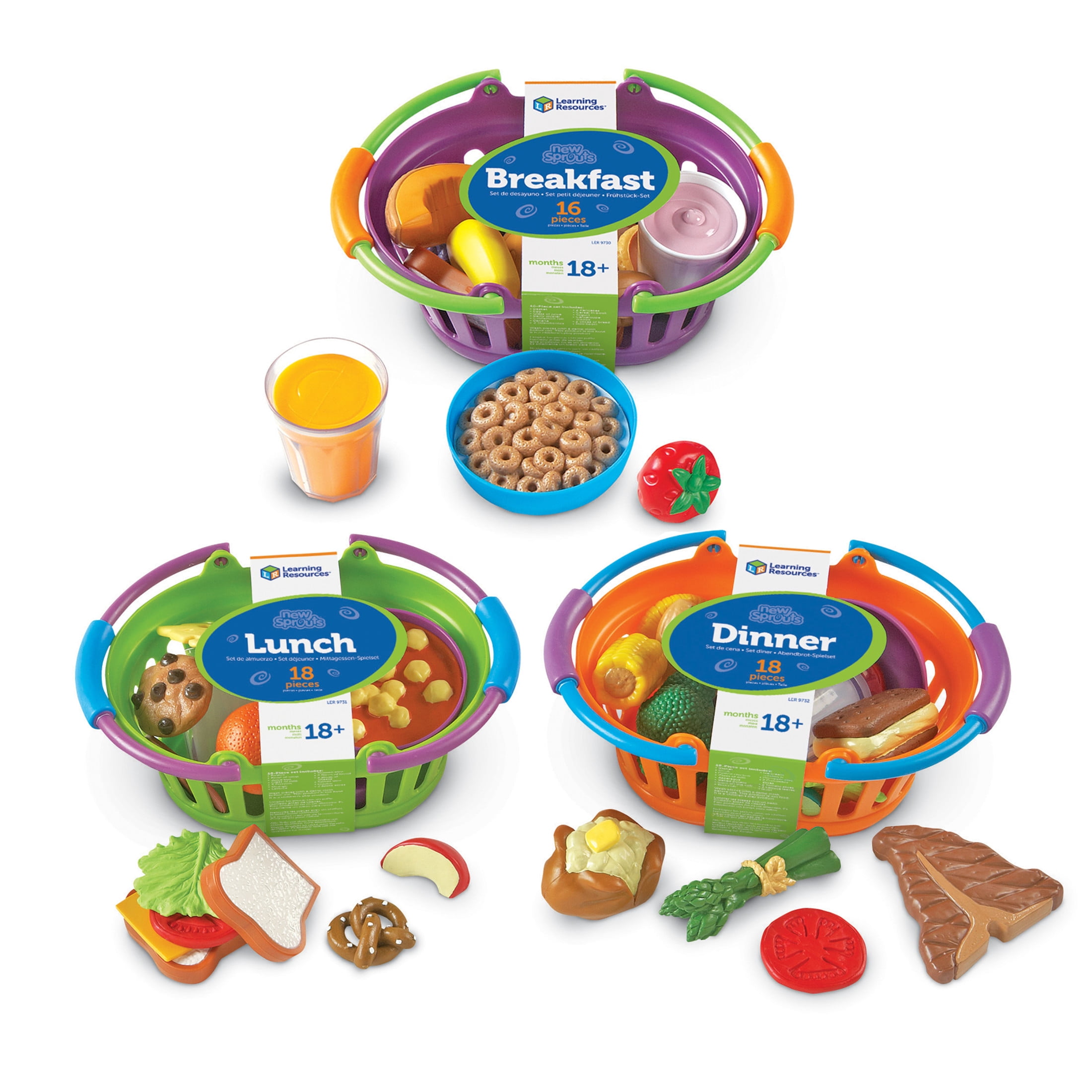 Learning Resources New Sprouts Bundle of Breakfast, Lunch and Dinner, Toddler Pretend Play Food, Ages 18mos+