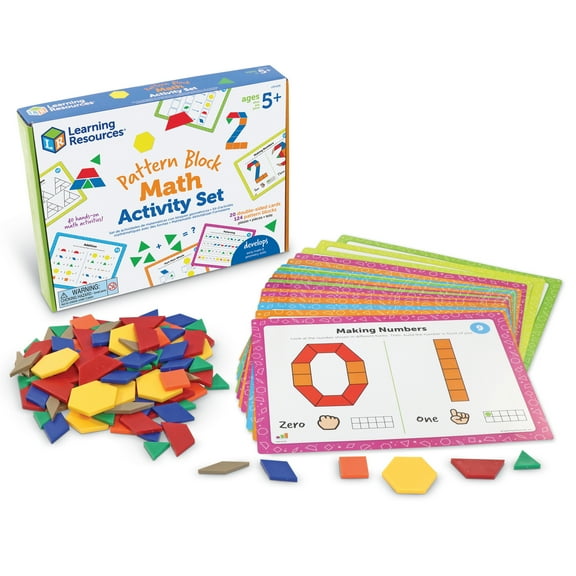 Learning Resources Pattern Block Math Activity Set - 144 Pieces, Math Activities for Boys and Girls Ages 5+