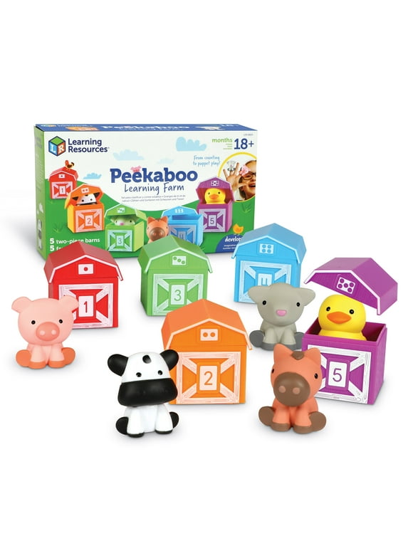 Learning Resources Peekaboo Learning Farm, Counting, Matching & Sorting Toy, Toddler Finger Puppet Toy, 10 Piece, Boys, Girls, Ages 18, 24mos+
