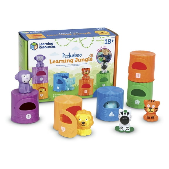 Learning Resources Peekaboo Learning Jungle -10 pieces, Learning Toys for Boys and Girls Ages 18 + Months, Educational Toys for Toddlers