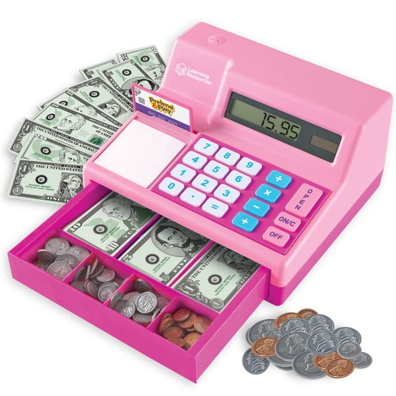 Learning Resources Pretend and Play Calculator Cash Register Pink, Gift for Kids, Ages 3+
