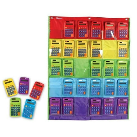 Learning Resources Rainbow Calculator & Storage Chart, Set of 30 Classroom Calculators, Ages 3+ Classroom Supplies