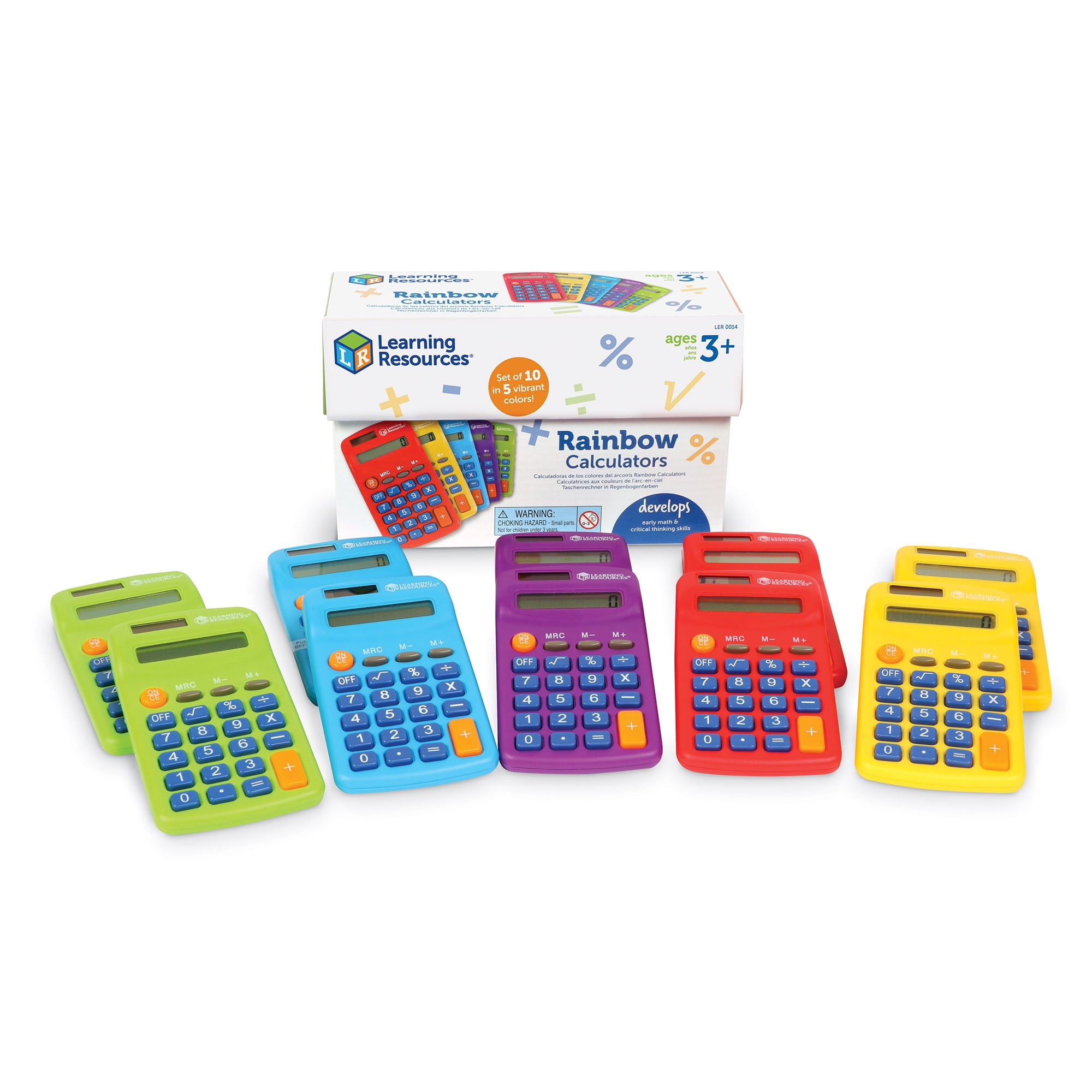 Learning Resources Rainbow Calculators, Solar Powered, Set of 10, Ages 3+