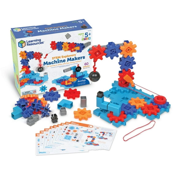 Learning Resources STEM Explorers™ Machine Makers, 60 Pieces, Ages 5+, STEM Toys, STEM Building Toys, STEM Kits, Engineering toys, build it yourself toys