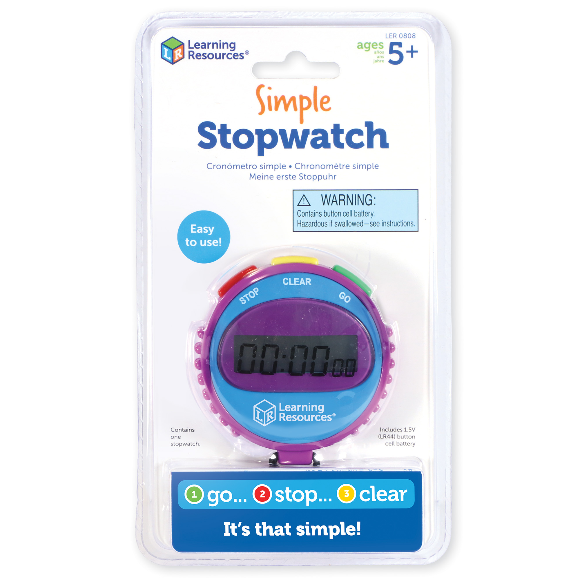 Learning Resources Simple Stopwatch - Easy to Use Stopwatch for Kids Ages 5+ - image 1 of 4