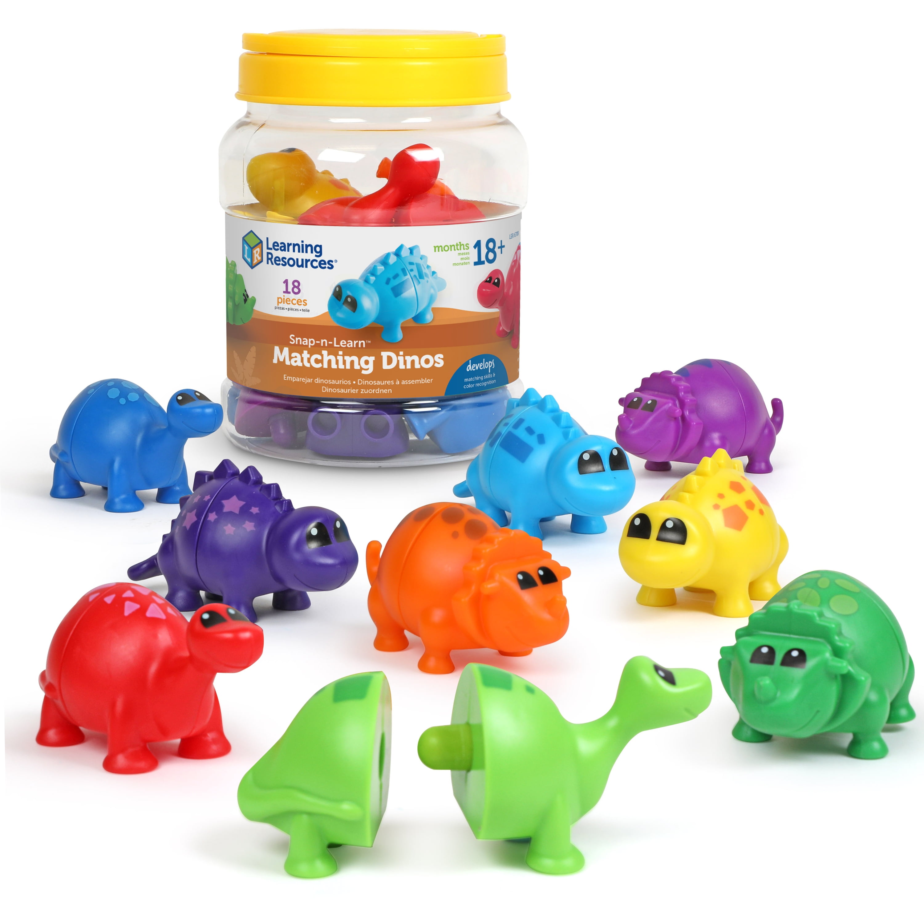 Colorful Snap-Together Dinosaur Matching Set, 18 Pieces