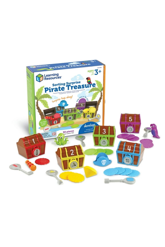 Pirate Treasure Sorting Toy for Toddlers with Plastic Coins and Keys