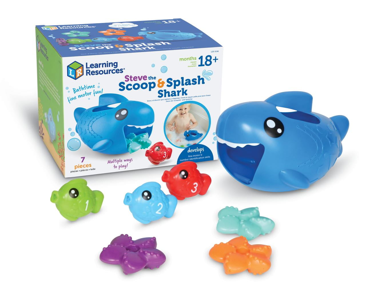 Learning Resources Steve the Scoop & Splash Shark - 7 pieces, Bath Toys for Boys and Girls Ages 18+ months