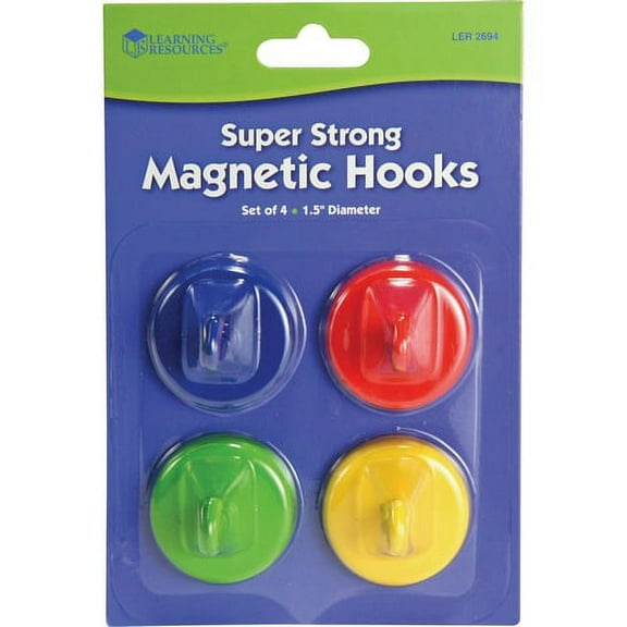 Learning Resources Super Strong Magnetic Hooks Set - for Pocket Chart, Flip Book, Hall Pass, Decoration - Metal - Red, Blue, Green, Yellow - 4 / Pack | Bundle of 5 Packs