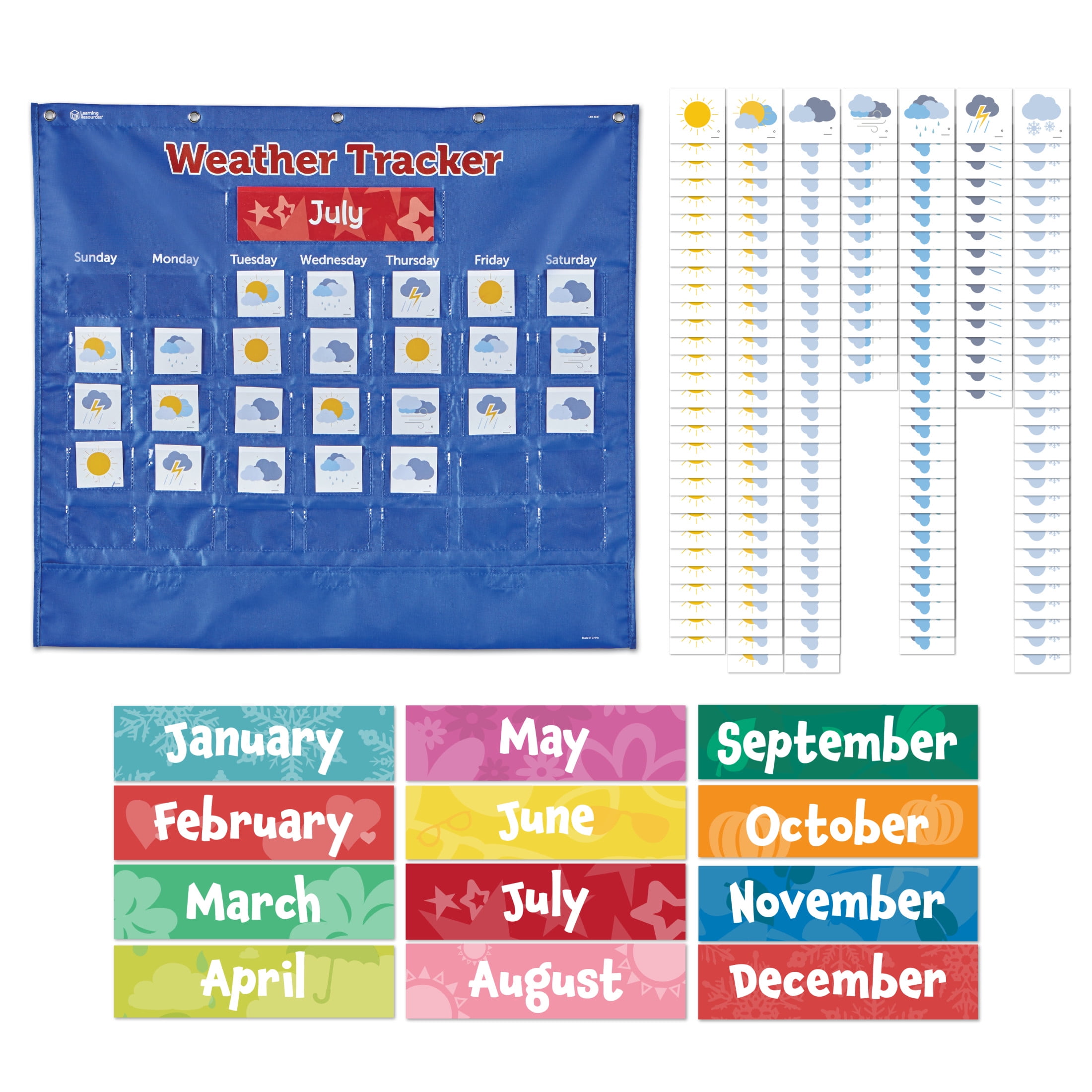 Learning Resources Weather Tracker Pocket Chart, 102 Pieces, Ages 5+, School Supplies for Teachers