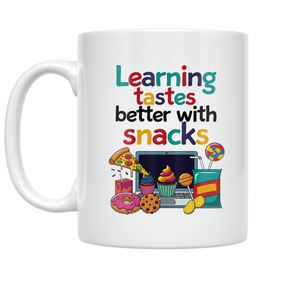 Learning Tastes Better with Snacks - Online Learner - 11 oz Ceramic Coffee Mug