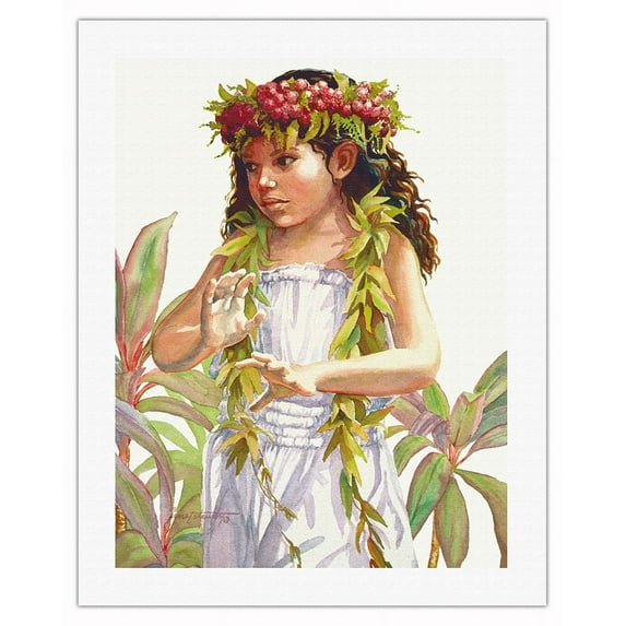 Learning The Hula (E Hula ʻAna Mai Kākou) - Hawaiian Dancer - From an Original Watercolor Painting by Janet Stewart - Fine Art Rolled Canvas Print 20in x 26in
