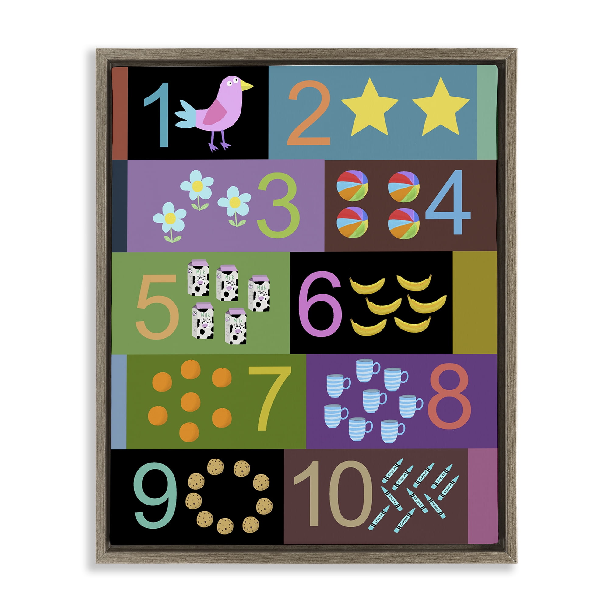 Learning To Count Chart Brown Framed Floater Canvas Wall Art, design by Carla Daly