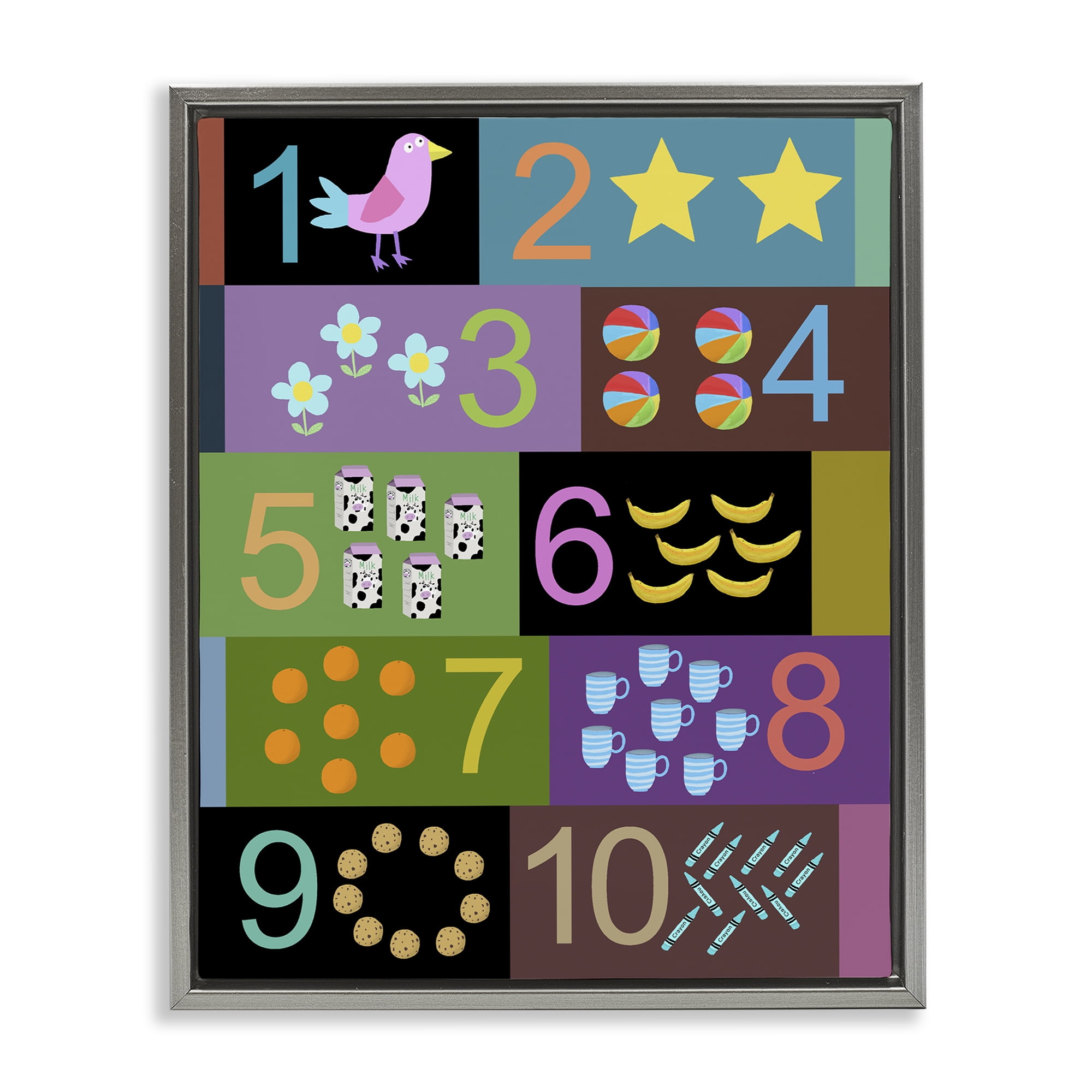 Learning To Count Chart Gray Framed Floater Canvas Wall Art, design by Carla Daly