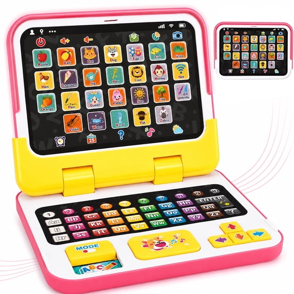 Learning Toy for Kids 1 2 3 Year Old Boys Girls, Learning Laptop for Toddlers 1-3, Interactive Educational Toys with Music Sounds Lights, Christmas Birthday Gifts for Baby Kids Age 1-6 Year, Pink