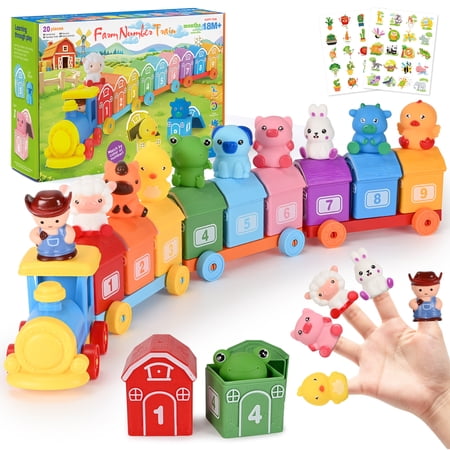 IYHN Farm Train Learning Toy, Counting, Matching & Sorting Montessori Learning Animal Set Including 9 Farm Animals and 1 Farmer, Easter Christmas Birthday Gift for for Toddlers
