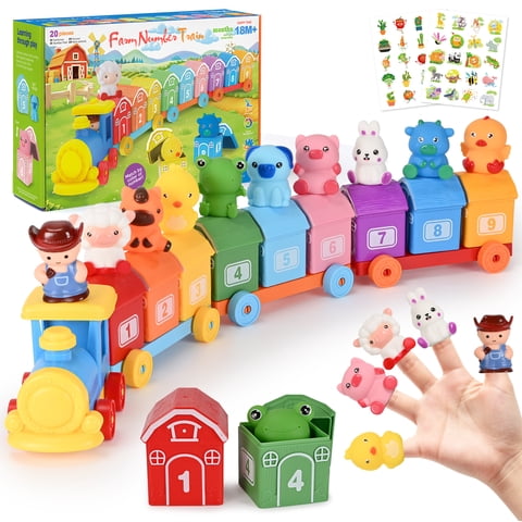 IYHN Farm Train Learning Toy, Counting, Matching & Sorting Montessori Learning Animal Set Including 9 Farm Animals and 1 Farmer, Easter Christmas Birthday Gift for for Toddlers
