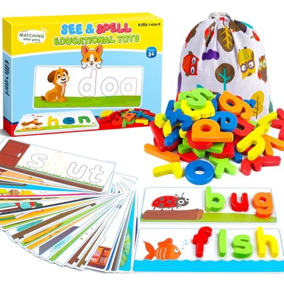 Learning Toys for 2 3 4 5 6 Years Old Boys and Girls,See & Spell CVC Word Builders with Alphabet Cards for Kids Ages 2-4 3-5,Matching Letter Game for Preschool Toddler Learning Activities
