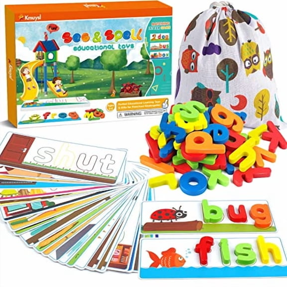 Learning Toys for 2 3 4 5 6 Years Old Boys and Girls - See & Spell CVC Word Builders with Alphabet Cards for Kids,Preschool Learning Activities Toys,Idea Birthday Gifts for Age 2-4 4-6 Kids
