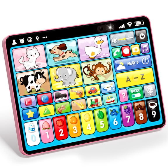 Learning Toys Tablet for Toddlers 1-3, Montessori Toys with Music & Sound, 3 Language Educational Toys, Speech Musical Toys, Early Development Gift for Boys Girls 1 2 3 Years Old (Pink)