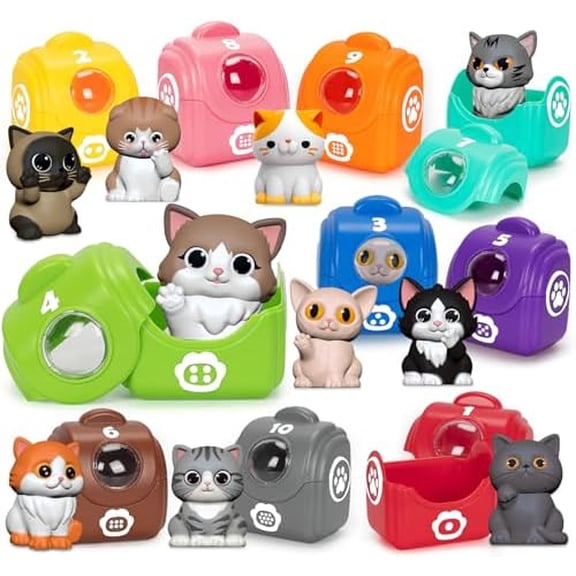 Learning Toys for Toddlers 1 2 3 Year Old Toddlers, 20Pcs Kitten Finger Puppets for Kids, Montessori Counting, Matching & Sorting Toy, Christmas Birthday Gifts for Baby Boys Girls Age 12-18 Months