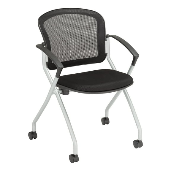 Learniture Nesting Chair w/ Black Mesh Seat & Back, Silver Frame (2-Pack)
