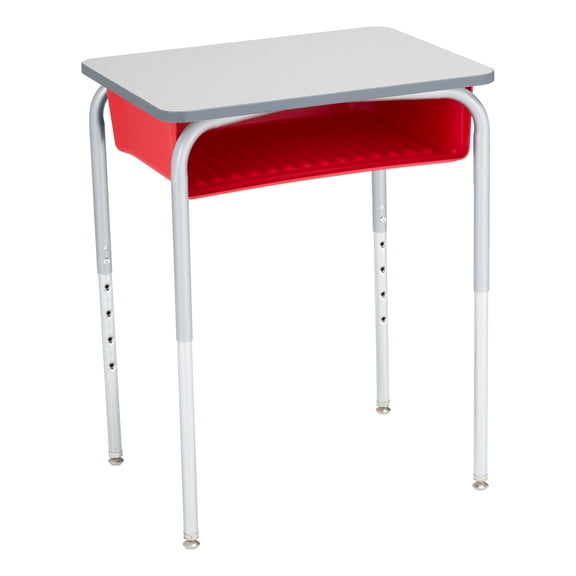 Learniture Open Front School Desk with Book Box for Kids, Students, and Classrooms - Adjustable Height Gray/Red (2-Pack)