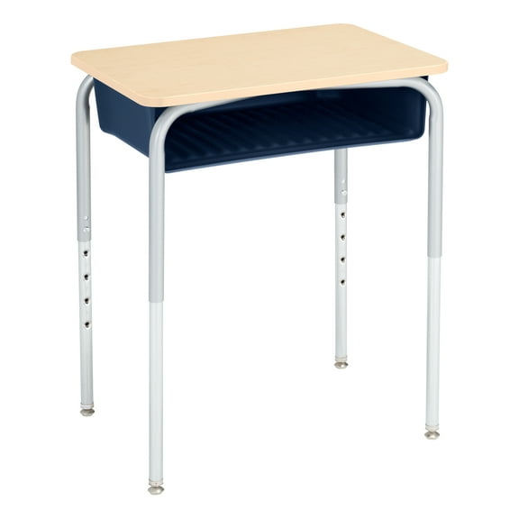 Learniture Open Front School Desk with Book Box for Kids, Students, and Classrooms - Adjustable Height Maple/Navy (2-Pack)