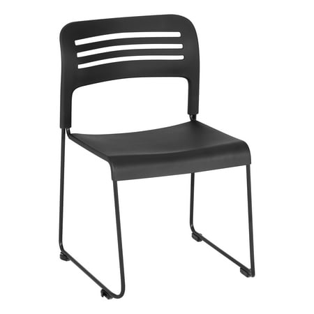 Learniture Plastic Stackable Chair with Sled Base- Black (Pack of 2)