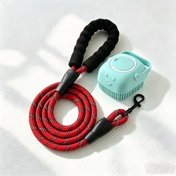 Leash 2pcs Set Includes Reflective Leash and Brush Set with Padded Handle for Small and Medium Dogs, Essential for Outdoor Travels Walking and Running, No Batteries Required.