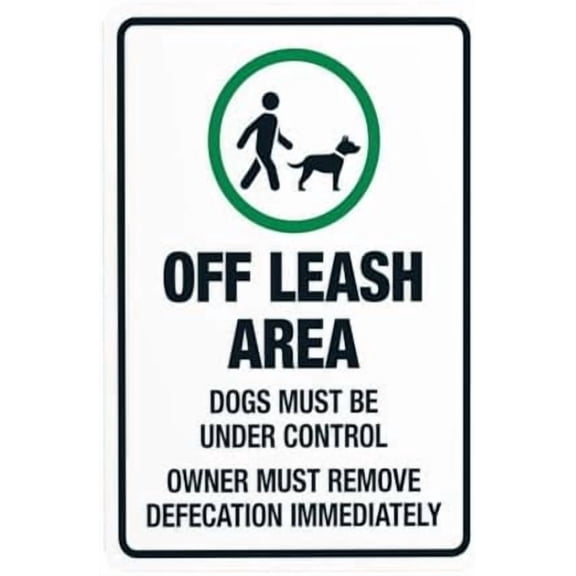 Off Leash Area Dogs Must Be Under Control Owner Must Remove Defecation Warning Sign, Dog Leash Metal Signs for Business Home Garage Wall Caution Custom Decor 8 x 12 Inch