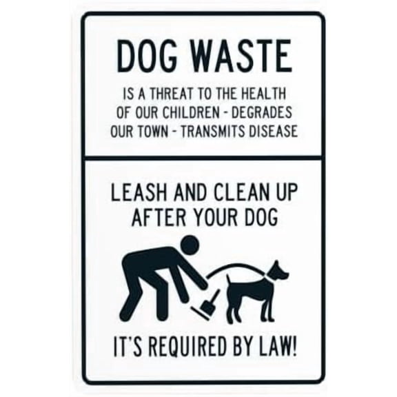 Leash and Clean Up After Your Dog Sign, Dog Waste Warning Sign, No Dog Poop Metal Signs for Business Home Outdoor Indoor Street Wall Caution Custom Decor 8 x 12 Inch