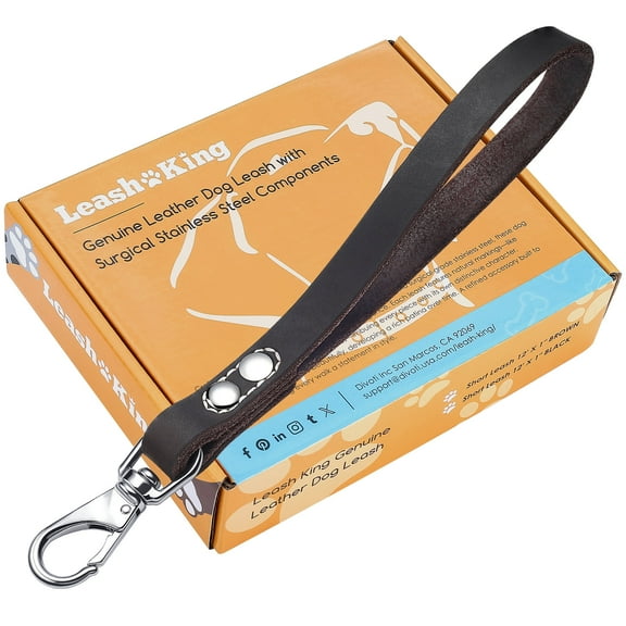 Leash King Genuine Leather Dog Leash 6 ft x 3/4 inch - Soft, Strong, Heavy Duty for Large & Medium Breeds - Dog Lead for Walking, Training, Hiking and Running – Brown