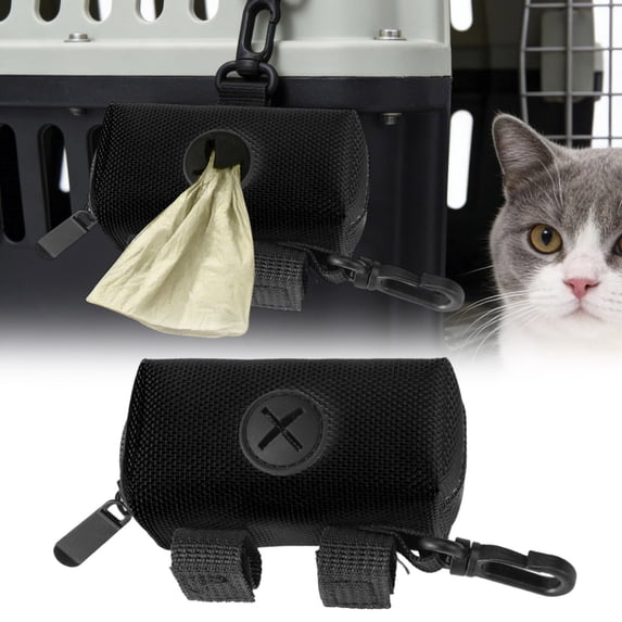 Leash Mounted Dog Poop Bag Holder with Large Opening & Waste Bag Carrier, Black