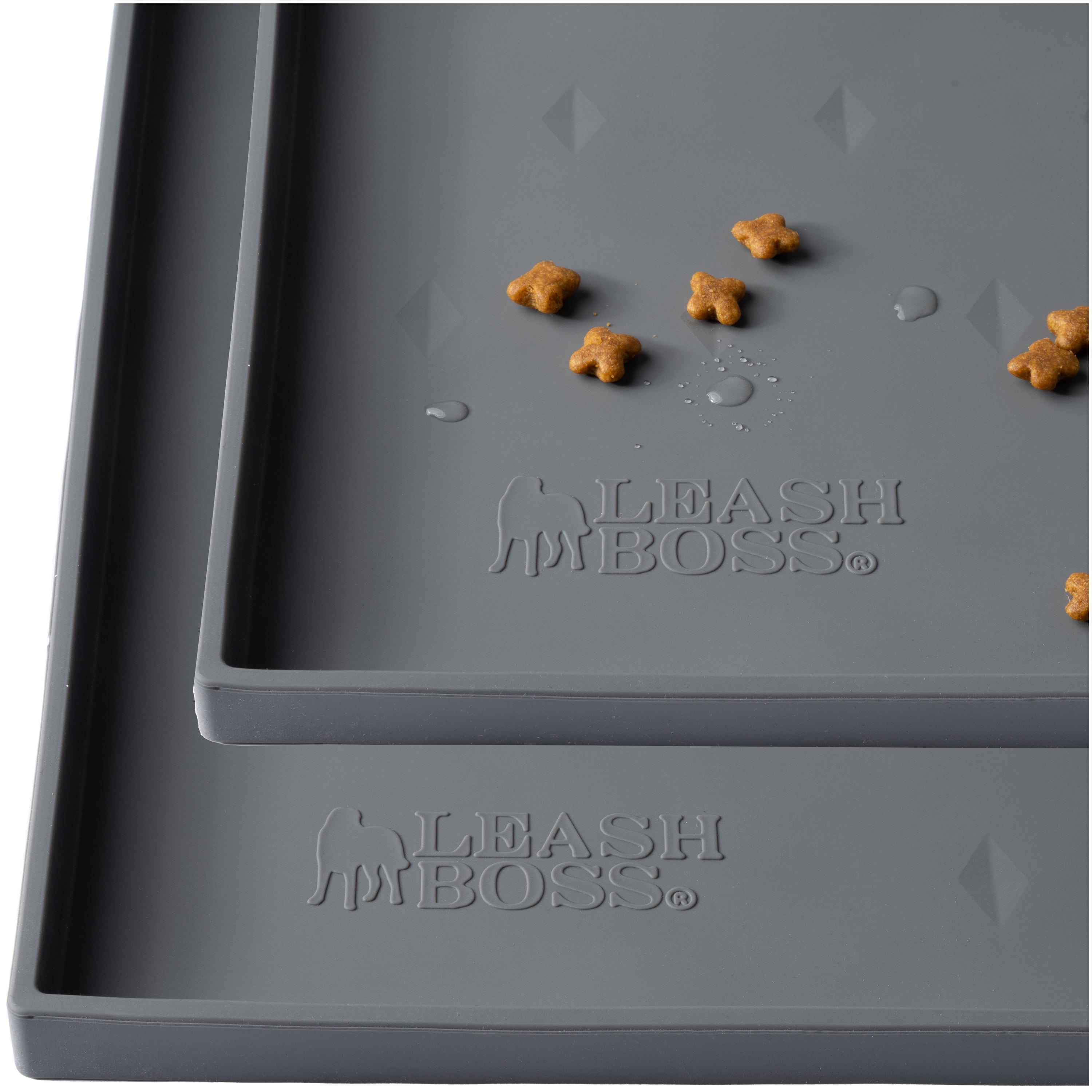 Leashboss Gray and Blue Silicone Dog Food Mat with Tall Lip