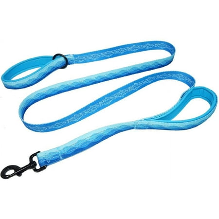 Leashboss Double Handle Dog Leash, Pattern Collection, 6Ft Reflective Dog Leash with Two Padded Handles for Large Dogs or Medium Dogs That Pull | Blue