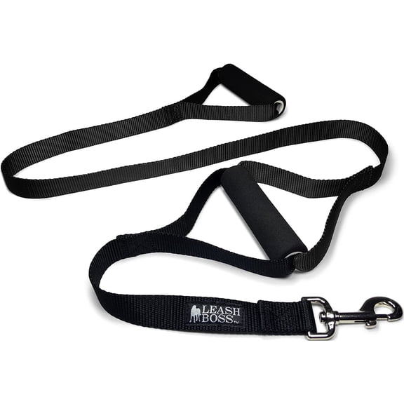 Leashboss Heavy Duty Dog Leash with Double Handle, 5 ft No Pull Training Lead, Black