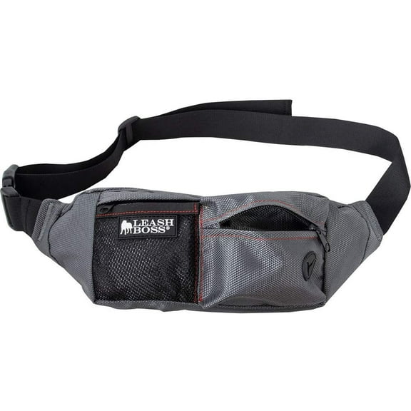 Leashboss | PackUp Pouch | Dog Treat Training Pouch with Waste Bag Dispenser | Adjustable Waist Belt Fanny Pack Design | Gray