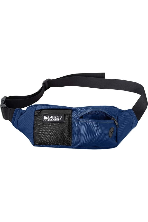 Leashboss | PackUp Pouch | Dog Treat Training Pouch with Waste Bag Dispenser | Adjustable Waist Belt Fanny Pack Design | Navy Blue