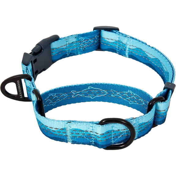 Leashboss Pattern Martingale Dog Collar, Reflective No-Pull Training Collar, Pattern Collection | Blue Med-Large