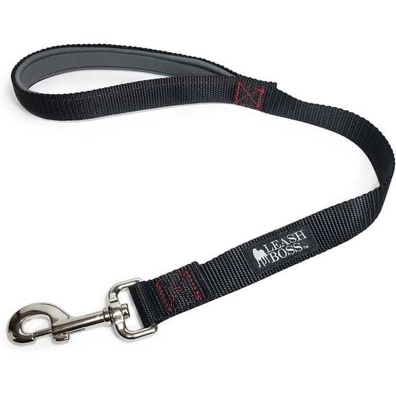 Leashboss Short Dog Leash with Padded Handle - 24 Inch Leads for Large Dogs - 1 Inch Nylon | Black