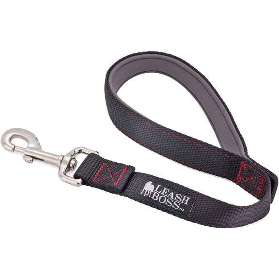 Leashboss Short Dog Leash with Padded Handle - 24 Inch Leads for Large Dogs - 1 Inch Nylon | Black