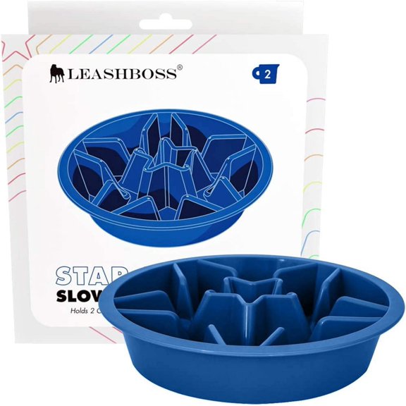 Leashboss | Slow Feed Dog Bowl for Raised Pet Feeders | Maze Food Bowl Compatible with Elevated Diners | Large to Extra Large Breeds | 2 Cups, 7.5-8 Inch Feeder Holes | Blue