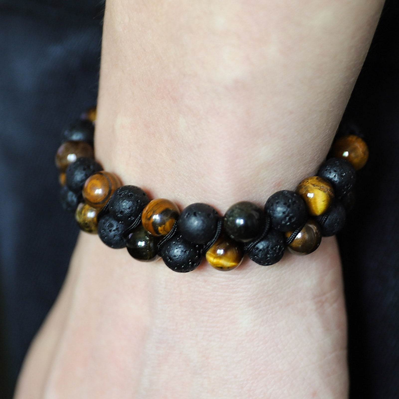 Leasote Beads Bracelet Braided Rope Double Layer Vintage Adjustable Drawstring Decorate Jewelry Tiger Eye Faux Rock Stone Men Anxiety Bracelet for Everyday Life Yellow One Size