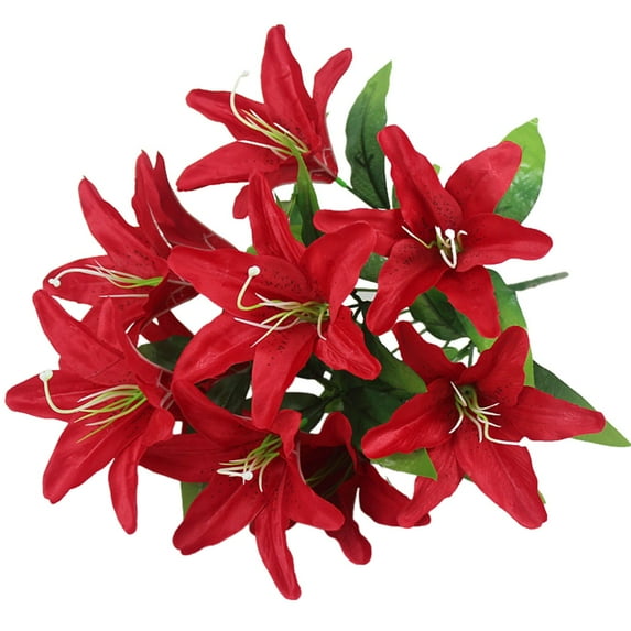 Leatfisat 10 Head Lily Bouquet With Stem Flowers, Lily Vase Arrangement For Wedding Home Decor, Realistic Floral Display