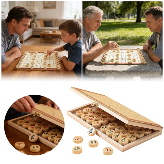 Leatfisat 10 Inch Chinese Chess Set With Foldable Board Xiangqi Portable Chinese Chess Game Set Strategy Xiang Qi Board Games For 2 Players For Adults Family