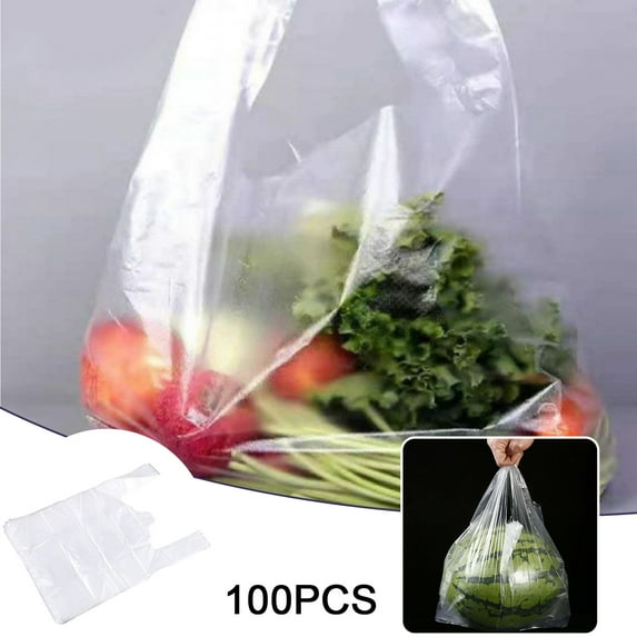Leatfisat 100-Pack White Handle Plastic Bags, Food Grade T-Shirt Grocery Bags For Retail
