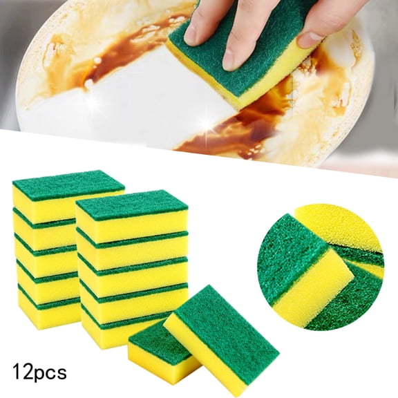 Leatfisat 12 Pack Rectangle Scrub Sponges Non Scratch Heavy Duty Cellulose Cleaning Pads For Kitchen Bathroom Housework Dishes