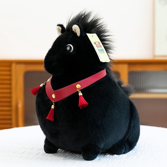 Leatfisat 13Inch Realistic Black Horse Stuffed Animal, Soft Plush Farm Animal Toy For Boys And Girls To Hug And Cuddle