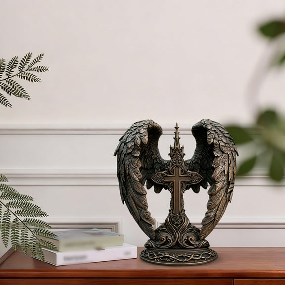 Leatfisat 2D Gorgeous Angel Wings Cross Decoration With Finely Detailed Design, Gracefully Wrapped Boho Style Premium Acrylic Material